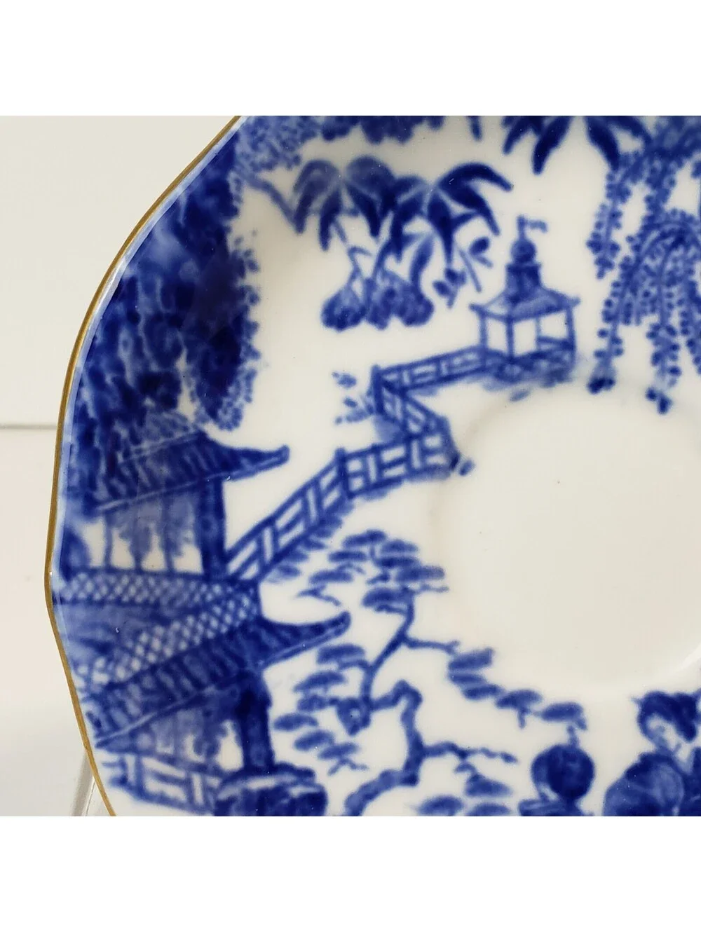 Vintage Royal Crown Derby Blue Mikado Demitasse Teacup & Saucer Set Chinoiserie